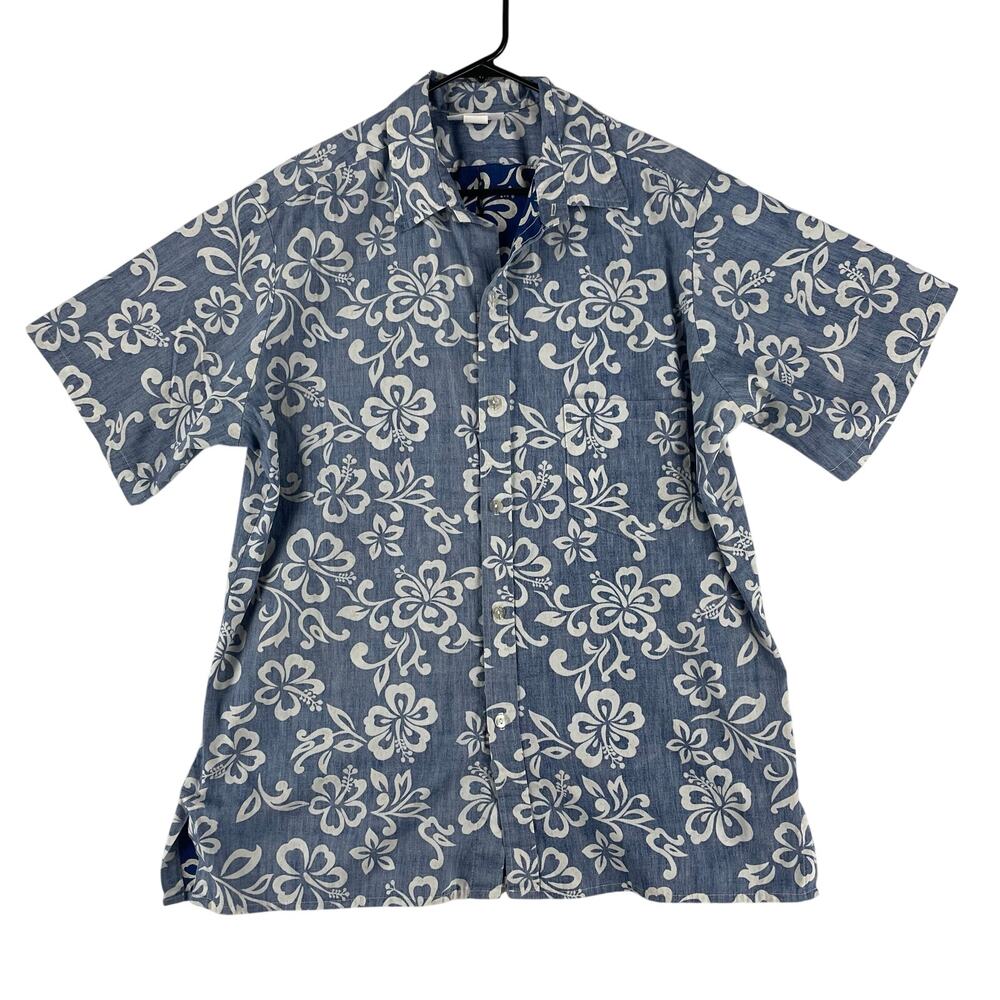 VTG Malihini Hawaii Mens Inside-Out Aloha Shirt XL Blue Hibiscus Made in Hawaii